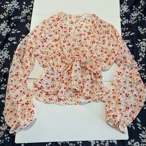 NWOT Vintage inspired Cream pink‎ floral peplum blouse Size: Small